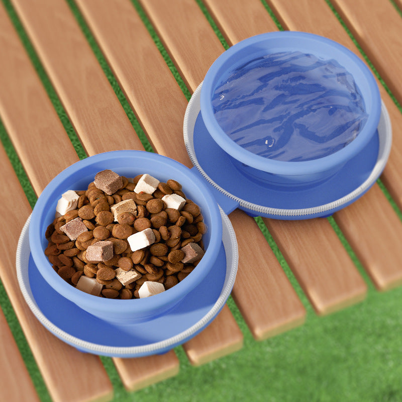 Portable Foldable Double Pet Bowl Silicone Travel Dog Cat Bowl