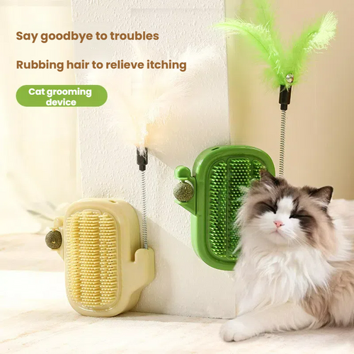 360 Degree Cat Self Groomer with Catnip Slot and Teaser Wand Mount