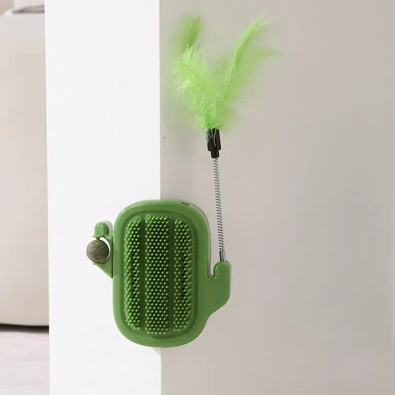 360 Degree Cat Self Groomer with Catnip Slot and Teaser Wand Mount