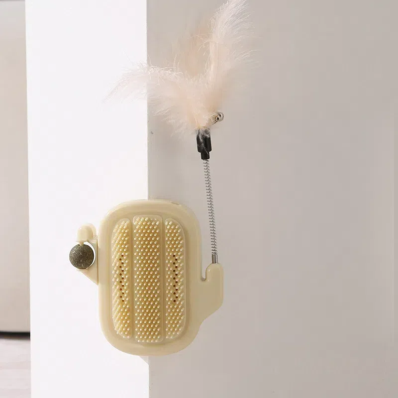 360 Degree Cat Self Groomer with Catnip Slot and Teaser Wand Mount