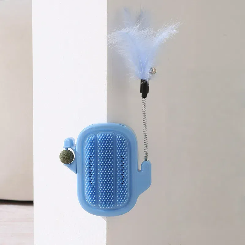360 Degree Cat Self Groomer with Catnip Slot and Teaser Wand Mount