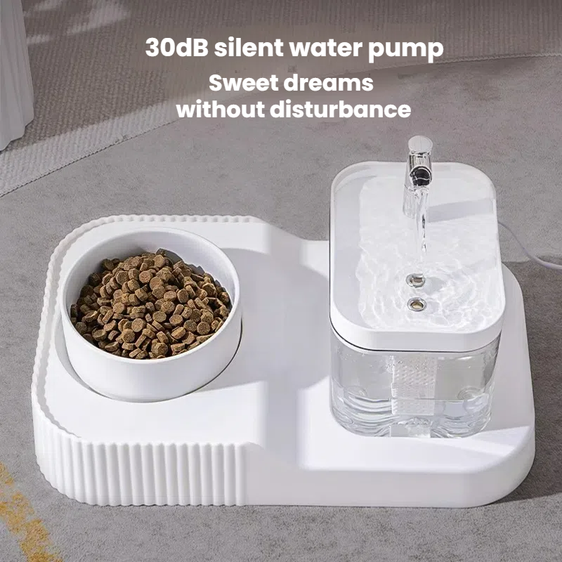 Automatic Pet Water Fountain and Feeding Bowl – Quiet Flow & Elevated Design