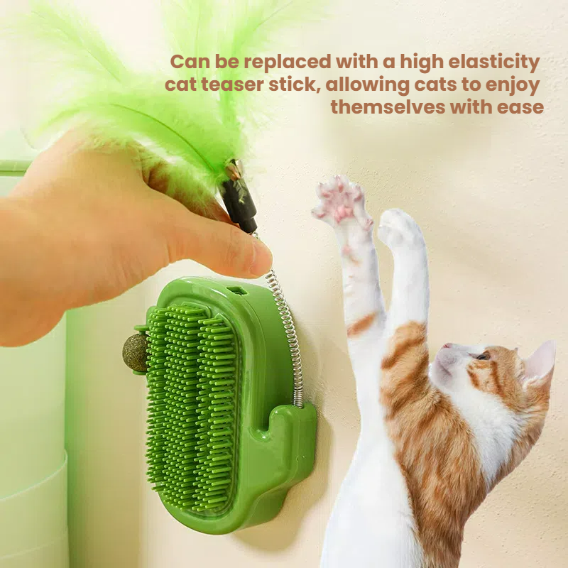 360 Degree Cat Self Groomer with Catnip Slot and Teaser Wand Mount