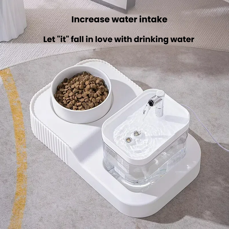Automatic Pet Water Fountain and Feeding Bowl – Quiet Flow & Elevated Design