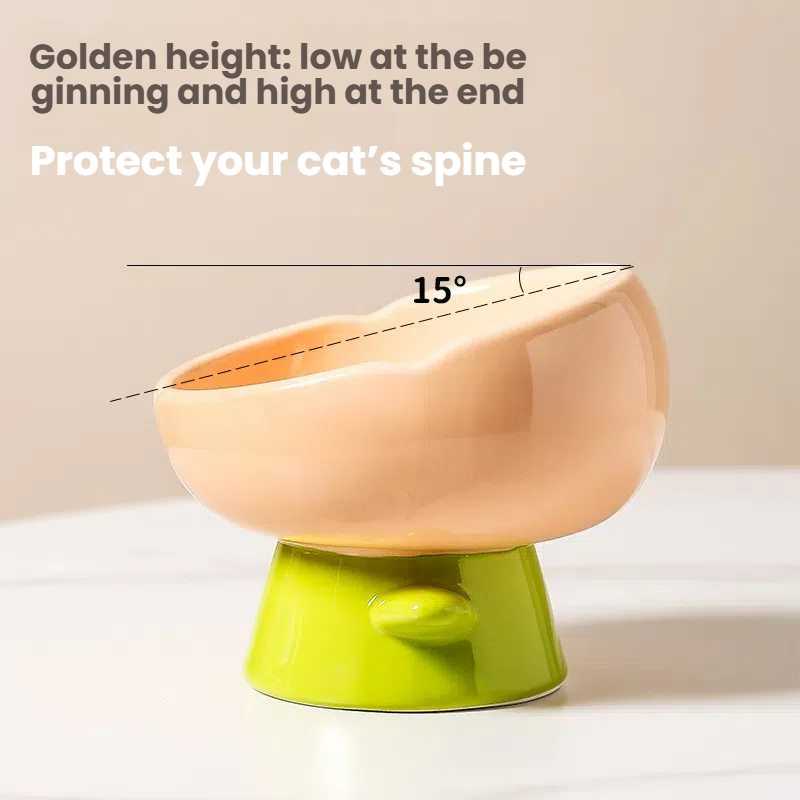 Ceramic Cat Bowl Raised Wide Opening Tulip Design Food Water Dish