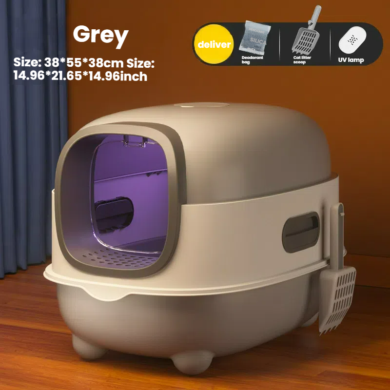 Large Fully Enclosed Cat Litter Box – Flip-Top Odor Control Toilet