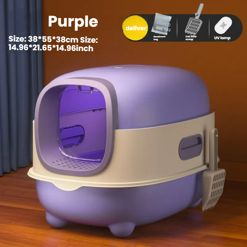Large Fully Enclosed Cat Litter Box – Flip-Top Odor Control Toilet